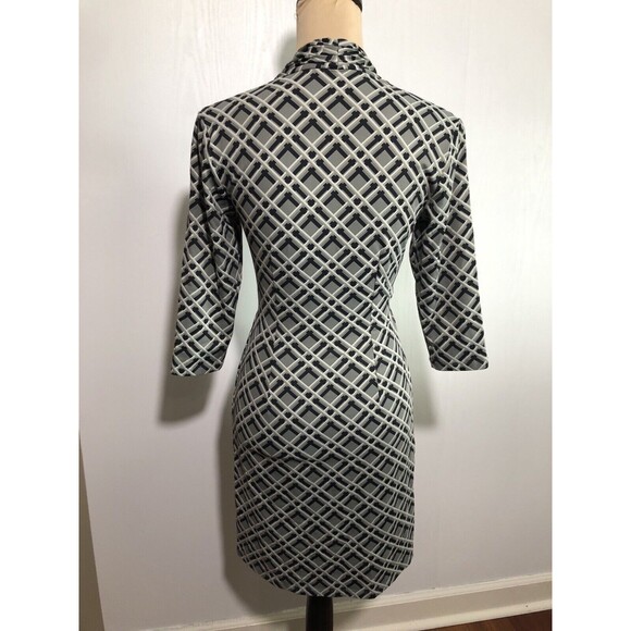 J McLaughlin Dress Womens XS Gray Black Lattice Print Catalina Cloth Faux Wrap - Picture 7 of 12
